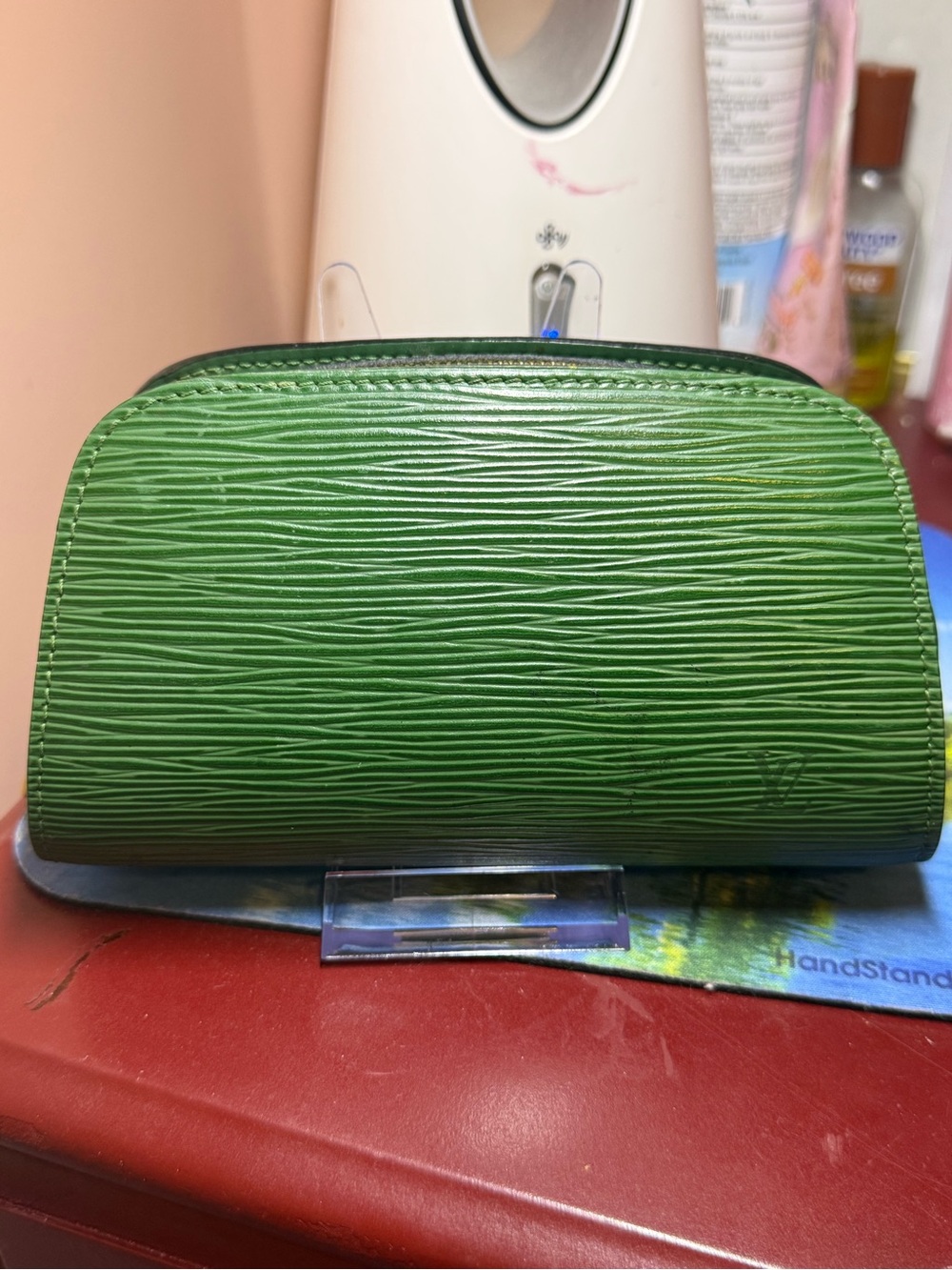 Green Structured Leather Clutch